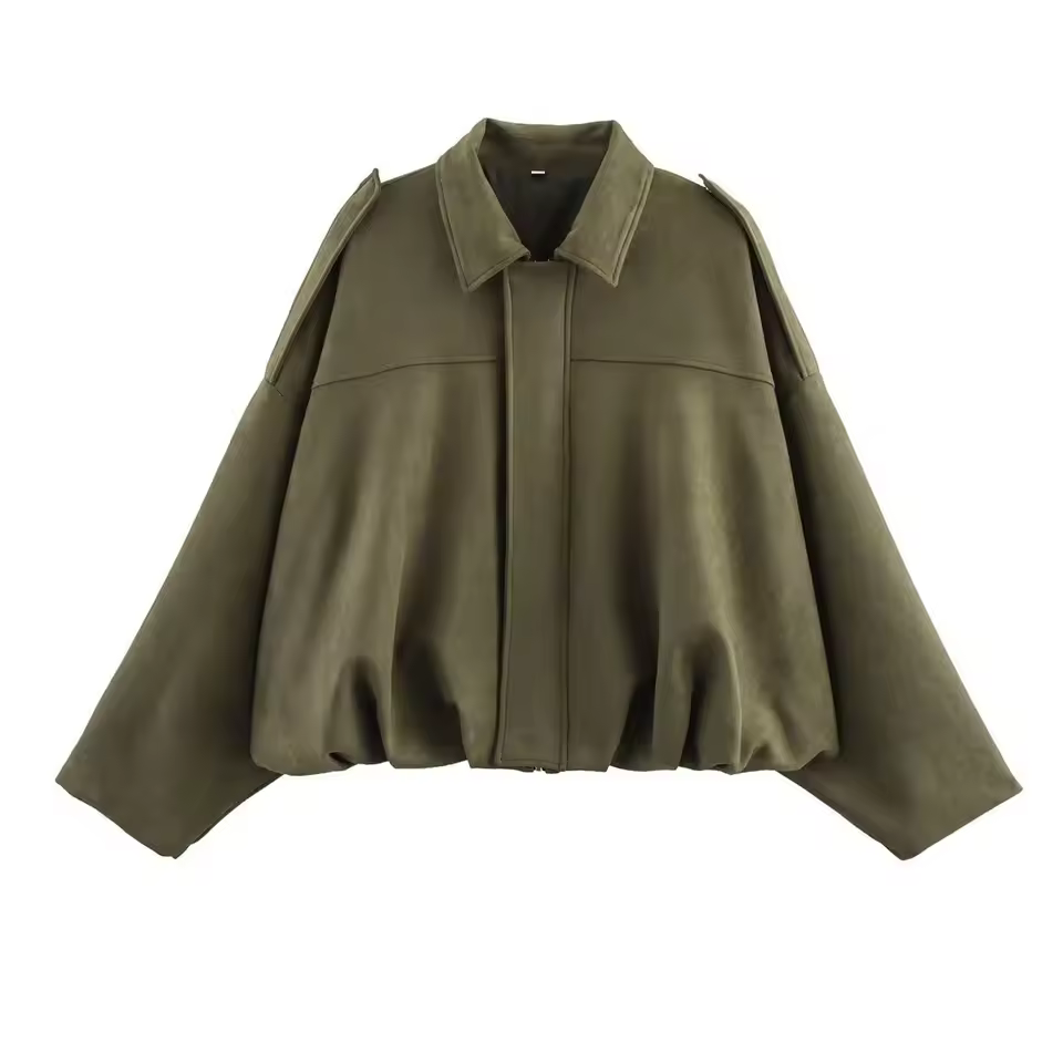 Women's Fashion Pilot Jacket with Bat Sleeves and Zipper, Casual Top - Image 2