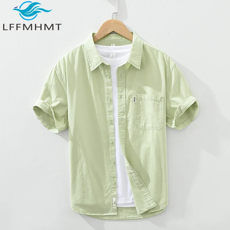 2508 Men's Solid Color Short Sleeve Shirt 100% Cotton Good Quality Soft Comfortable Relax Fit Casual Blouse Daily Tops Male