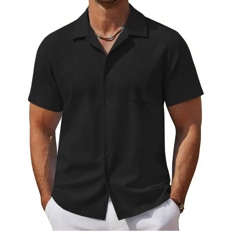 Men Retro Cuban Collar Short Sleeve Shirt Loose Casual Shirts Summer Vacation Tops Business Streetwear Blouse Shirts for Men - Image 4