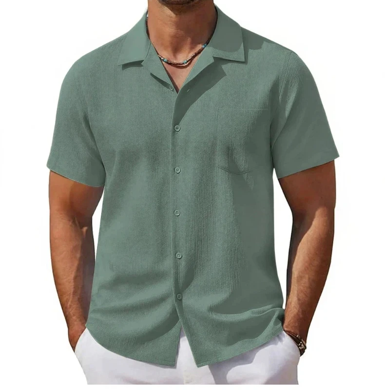 Men Retro Cuban Collar Short Sleeve Shirt Loose Casual Shirts Summer Vacation Tops Business Streetwear Blouse Shirts for Men - Image 3