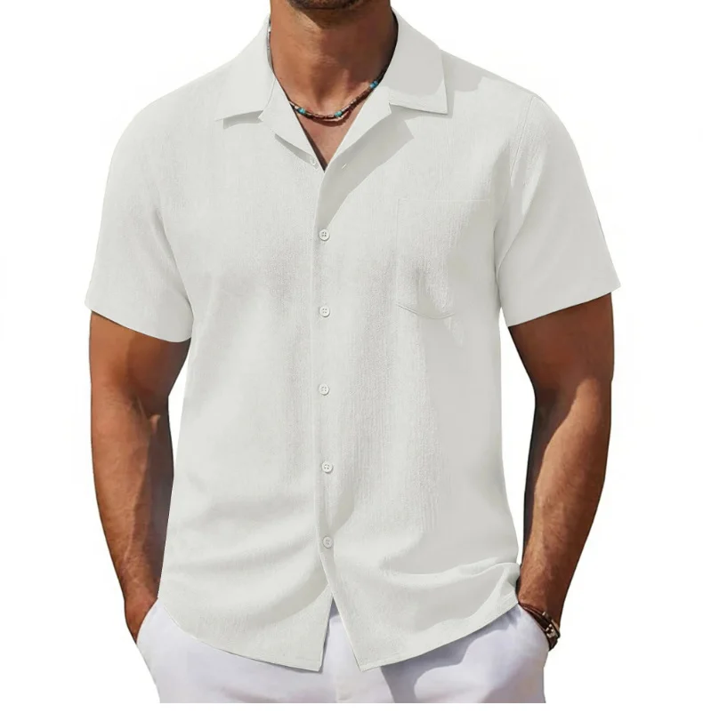 Men Retro Cuban Collar Short Sleeve Shirt Loose Casual Shirts Summer Vacation Tops Business Streetwear Blouse Shirts for Men