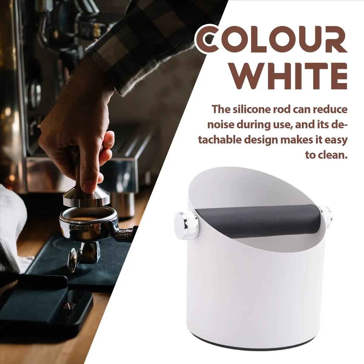 A006 Knock Box for Coffee with Removable Knock Bar Espresso Bin for Home Kitchen Office Espresso Machine Accessories-White - Image 5