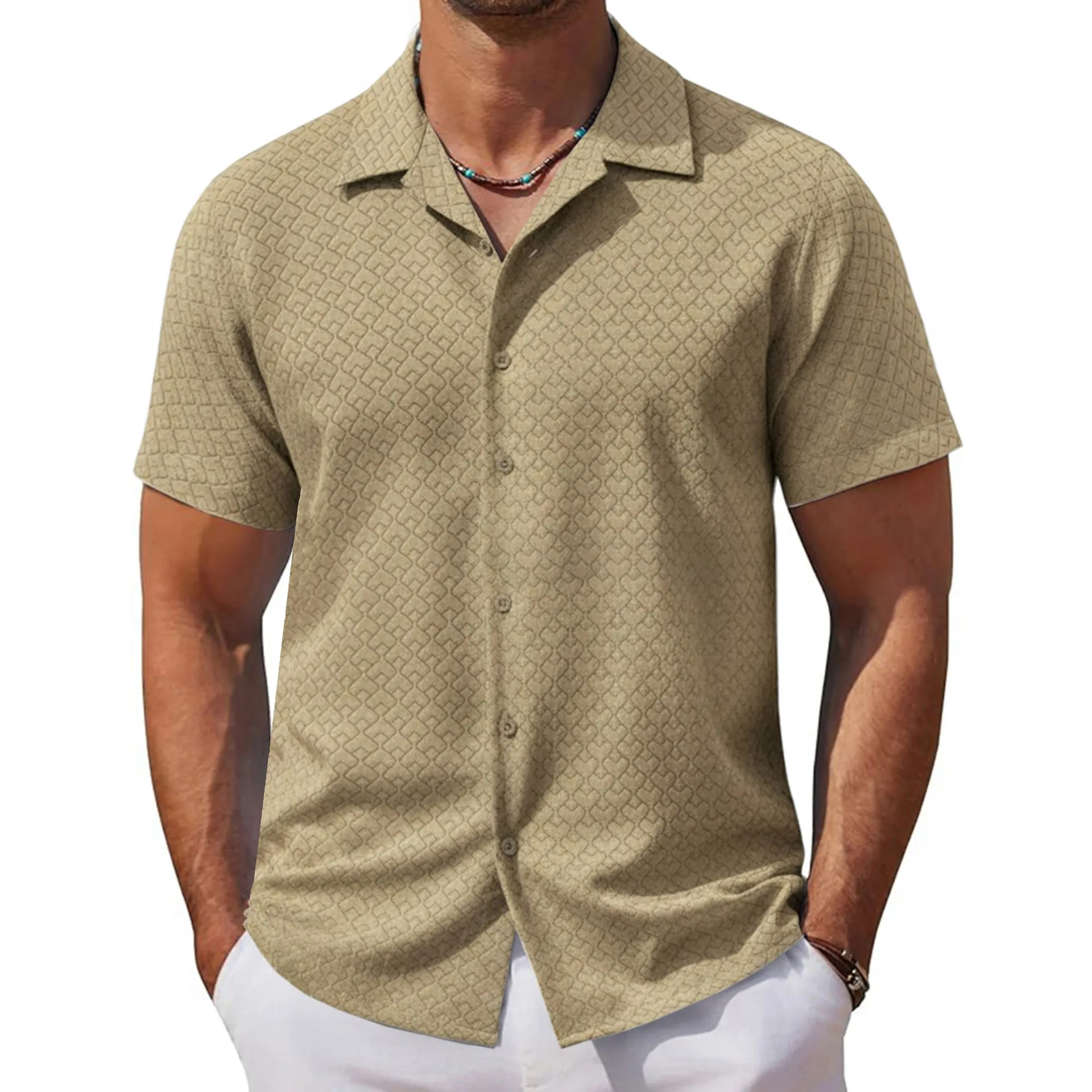 Men Retro Cuban Collar Short Sleeve Shirt Loose Casual Shirts Summer Vacation Tops Business Streetwear Blouse Shirts for Men - Image 2
