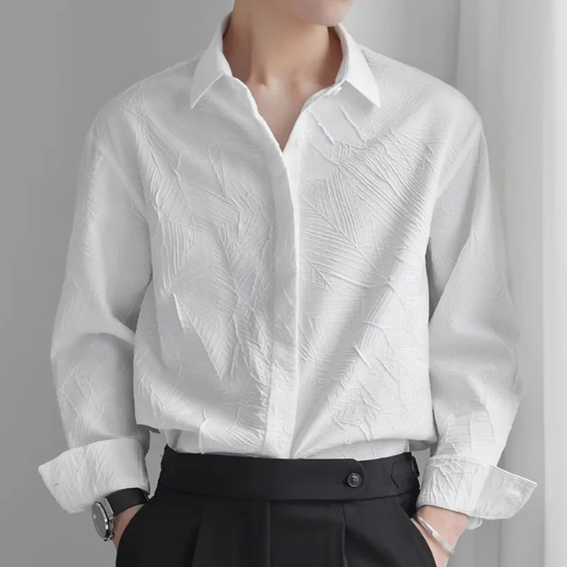 High-end French Niche Shirt, Men's Loose and Casual Jacquard Shirt Young and Stylish Cool Korean-style Outerwear Casual Fashion