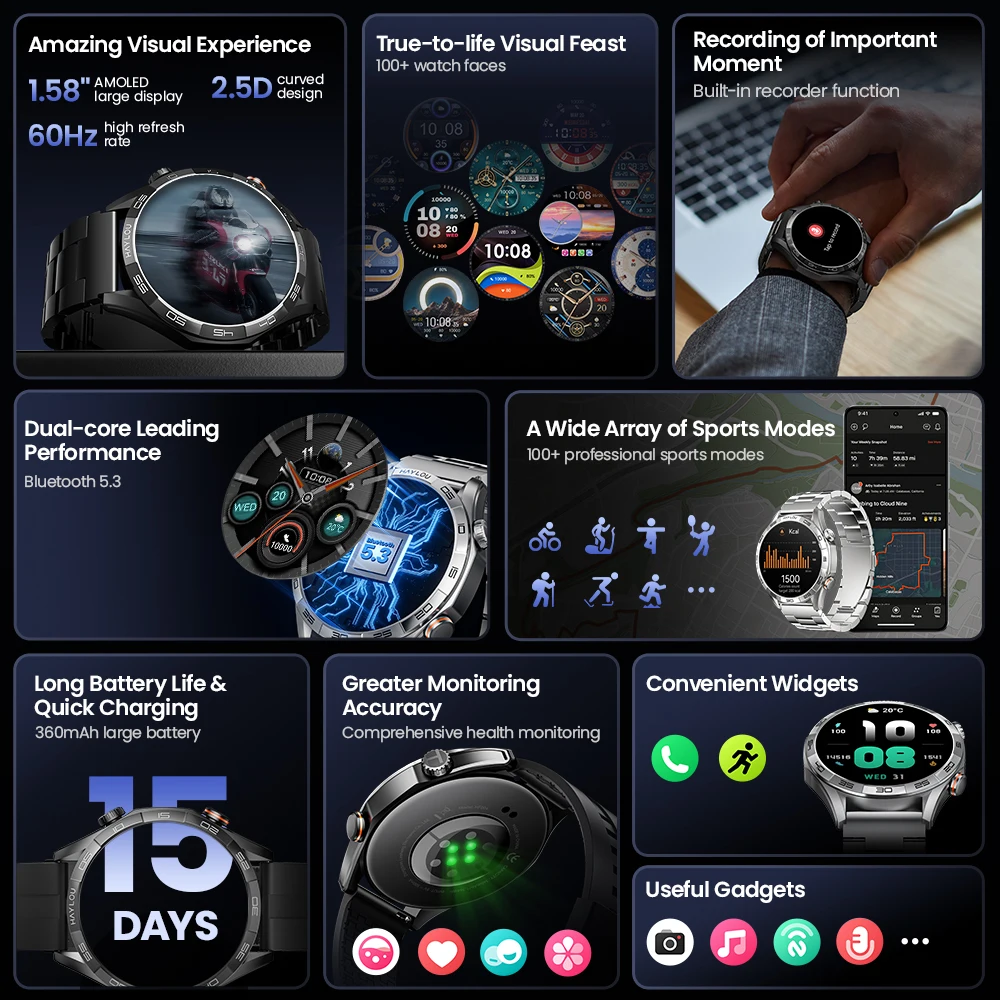 HAYLOU Solar 5 Voice Calling Smartwatch 1.58'' AMOLED Display 60Hz Smart Watch 24H Health Monitoring Sports Smartwatch for Men - Image 2