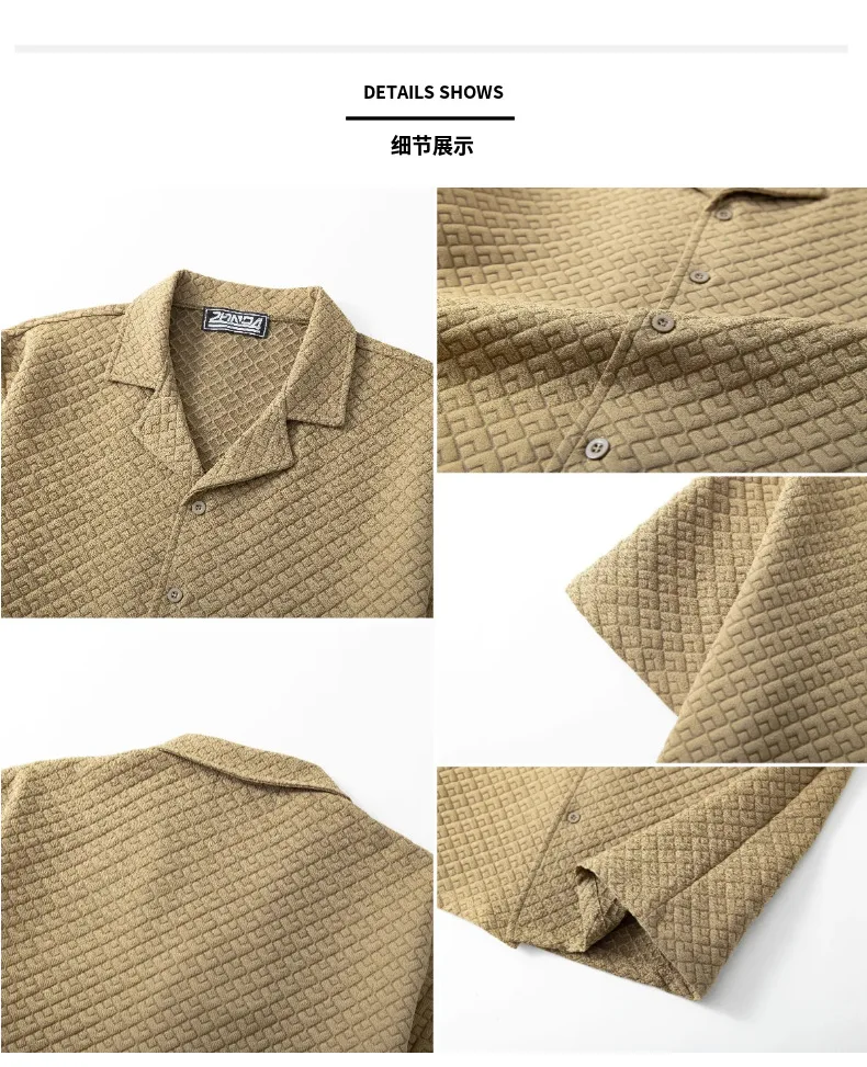 Men Retro Cuban Collar Short Sleeve Shirt Loose Casual Shirts Summer Vacation Tops Business Streetwear Blouse Shirts for Men - Image 6