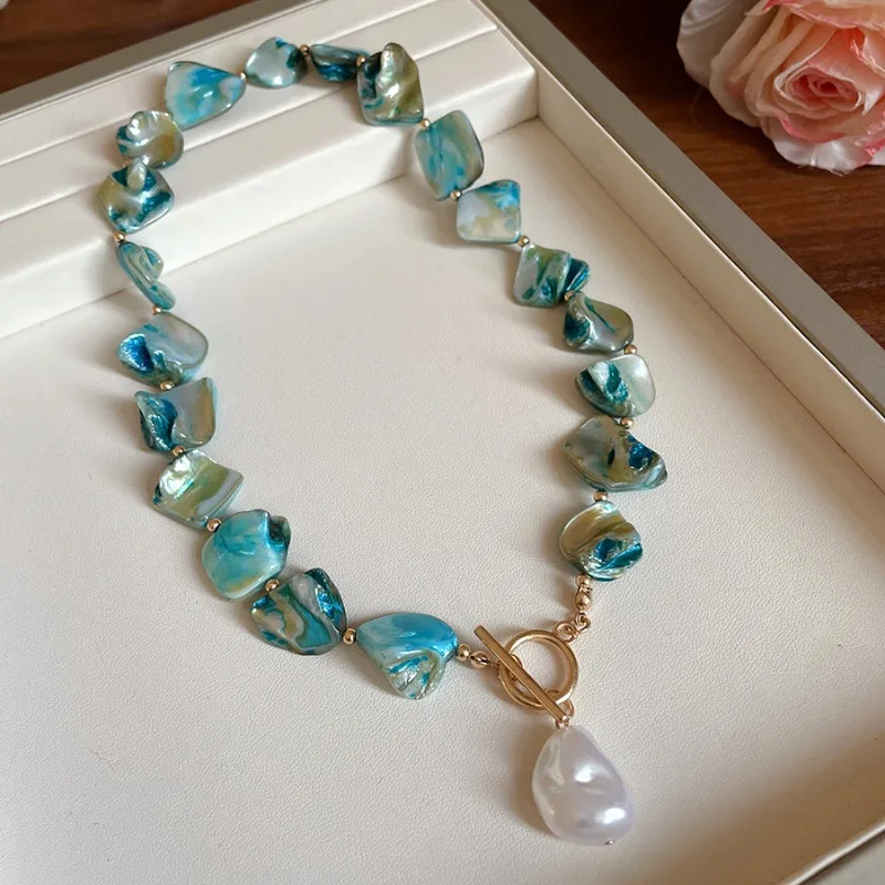 Sea Blue Irregular Starfish Pendant Necklaces for Women Shell Imitation Pearl Choker Necklace Seaside Holiday Collarbone Chain M - Image 2