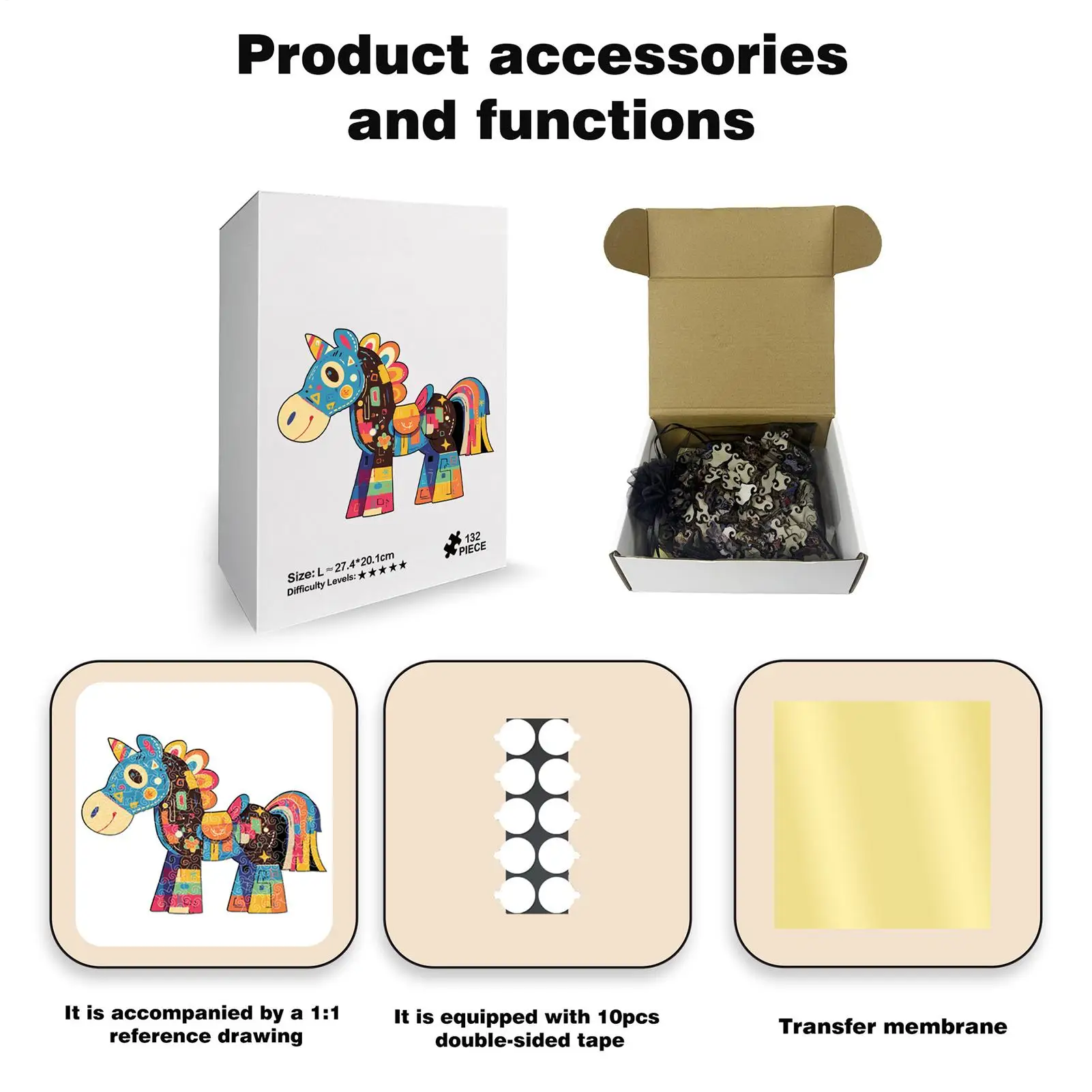 Wooden Puzzles Educational Horse-Shaped Toy Wooden Jigsaw Puzzle For Family Grandparent Grandchild Travel Vacation Road Trip - Image 4