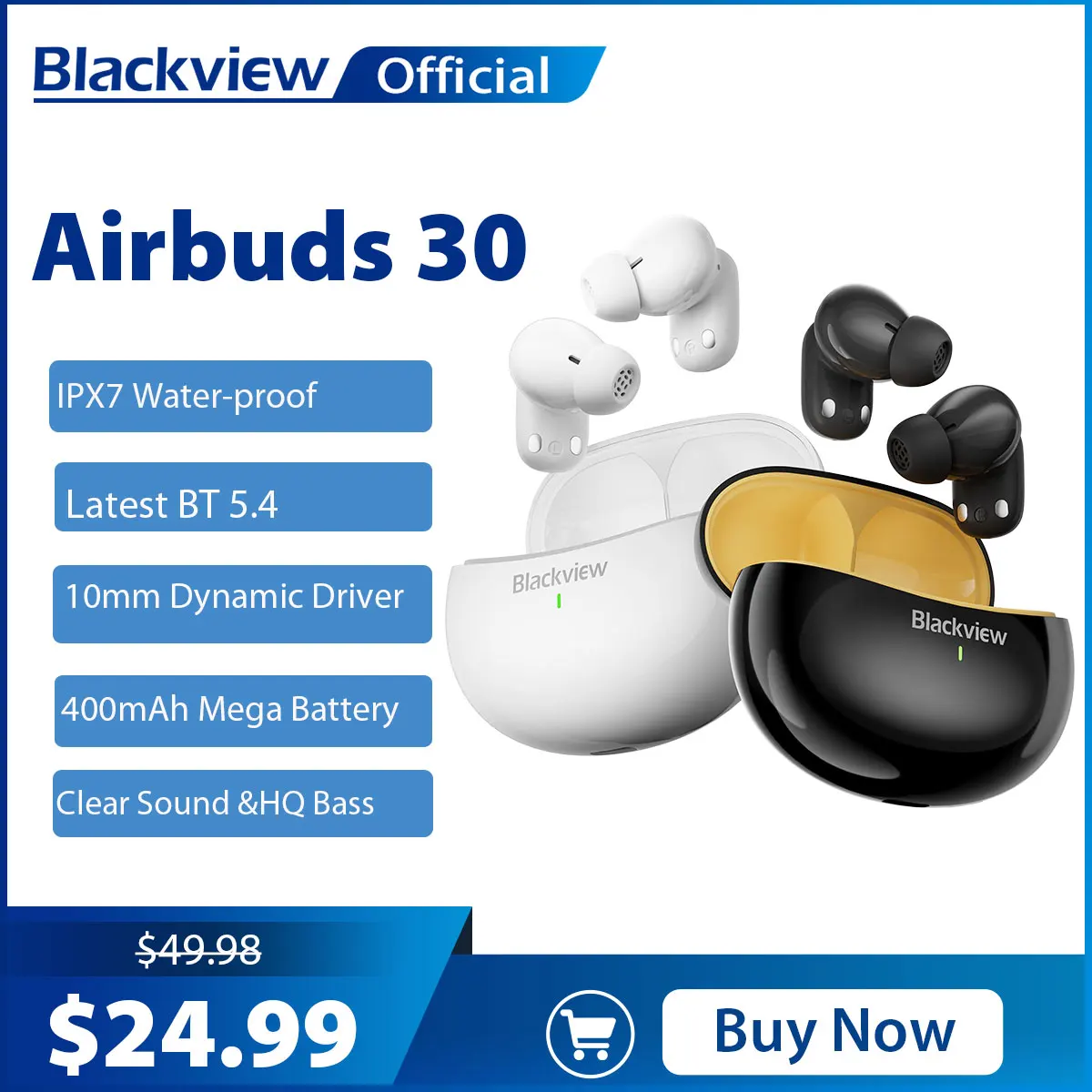 Blackview Airbuds 30 Headset Wireless Headphones TWS Sports Air Conduction Bass ENC Earphones TWS With Mic 400mAh IPX7